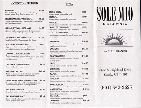 pizzeria o sole mio|o sole mio restaurant menu.